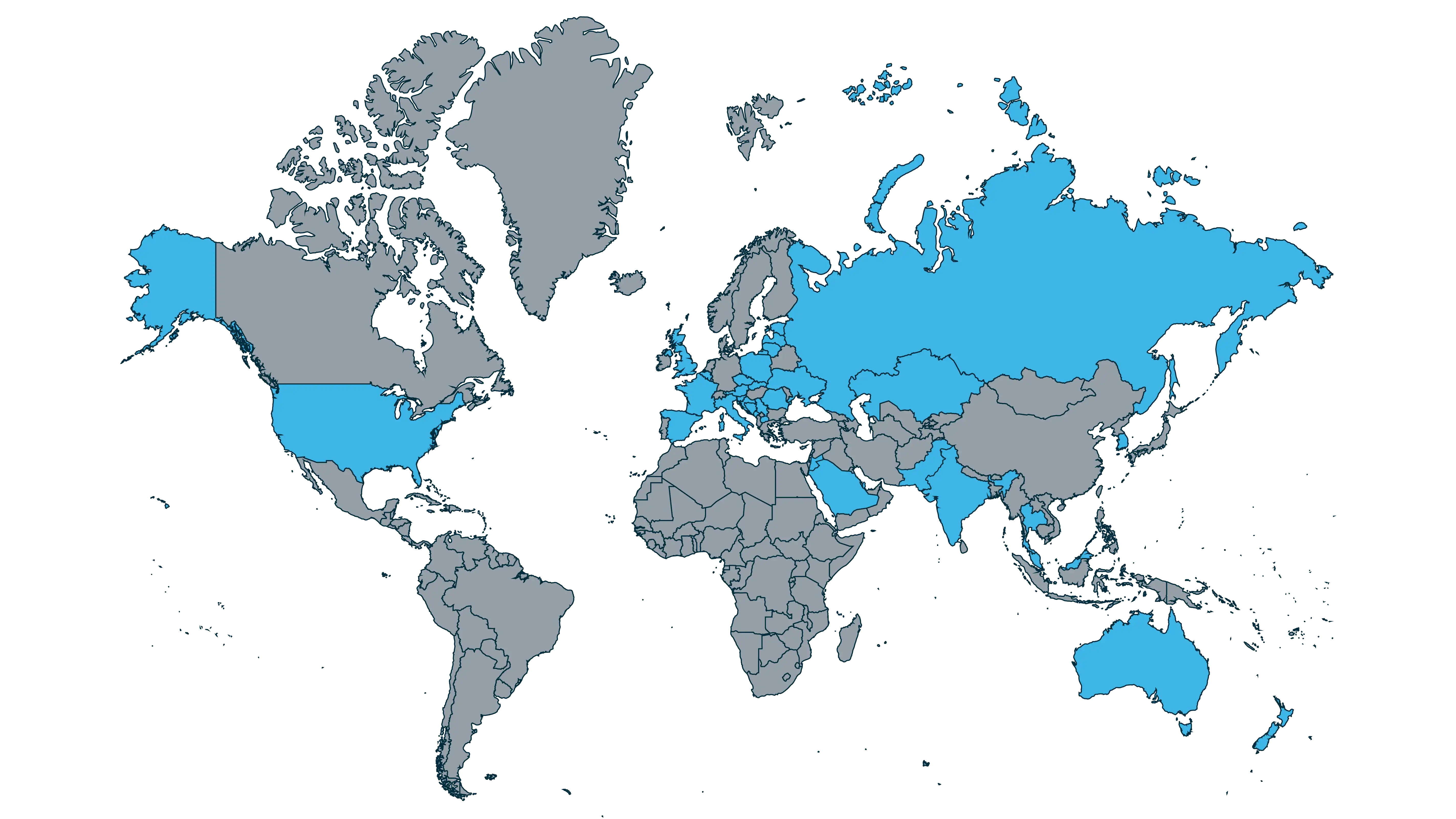 World map highlighting reference sites